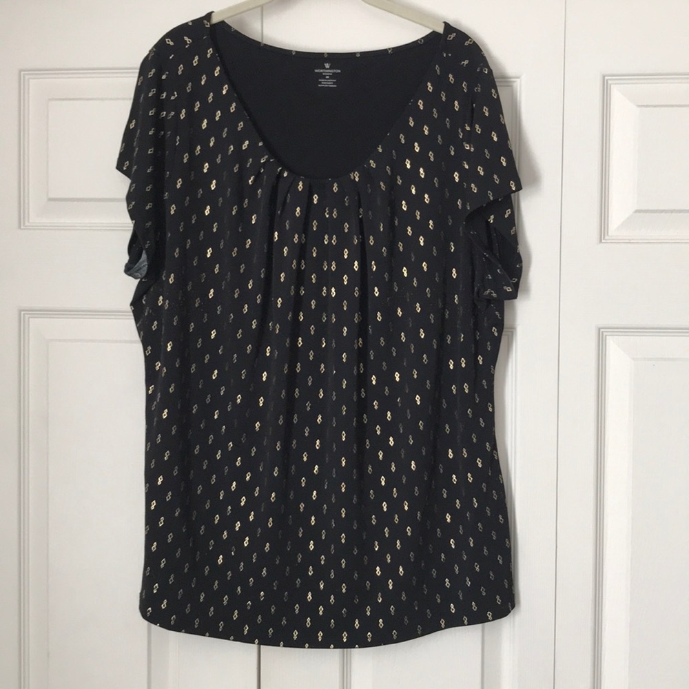Worthington Pleated Neck Blouse Plus Size